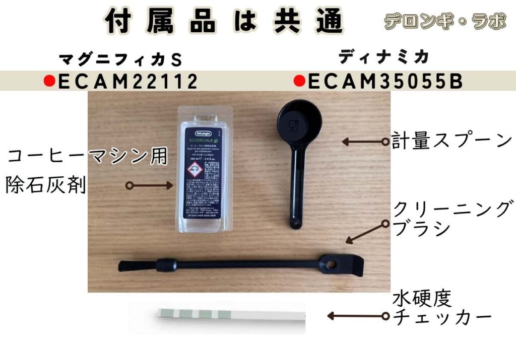 デロンギディナミカECAM35035Wとマグニフィカ SECAM22112W/Bの共通付属品