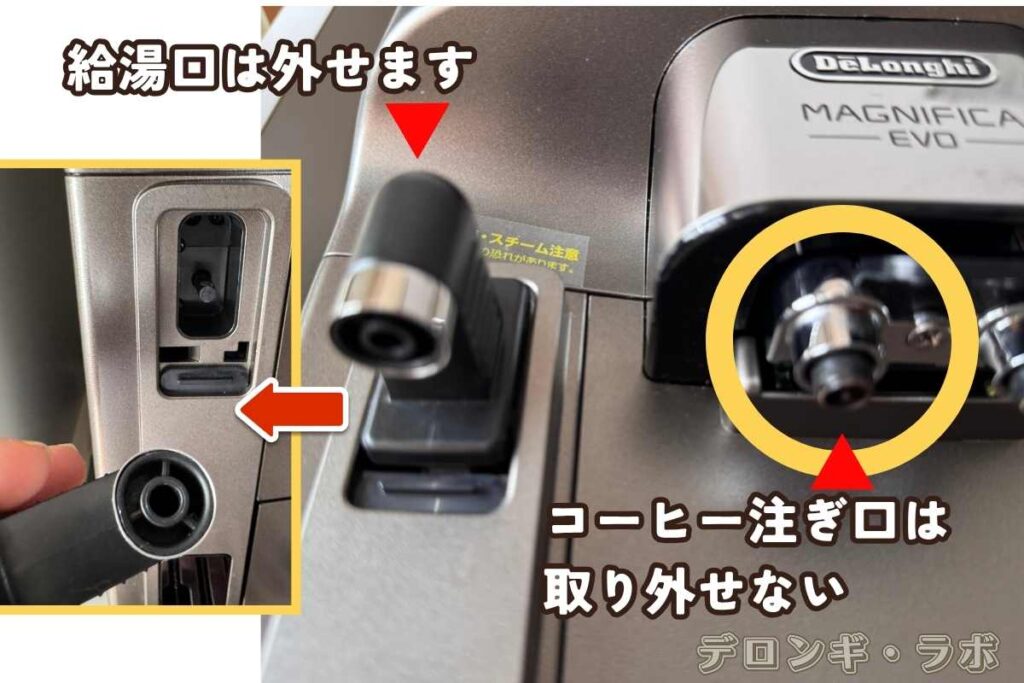 マグニフィカイーヴォECAM29081XTB注ぎ口と給湯口