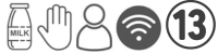 プリマドンナクラス ECAM55085MSの主な機能アイコン（ラテクレマ、手動ミルク、マイメニュー、アプリ操作、総メニュー数 13 ）