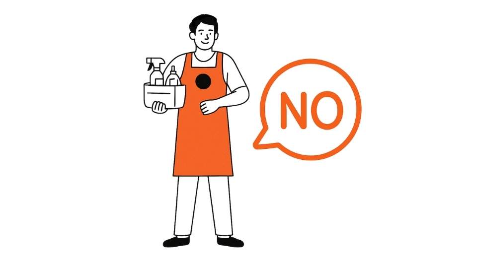 掃除やメンテナンスを「NO」と言っている人のイラスト