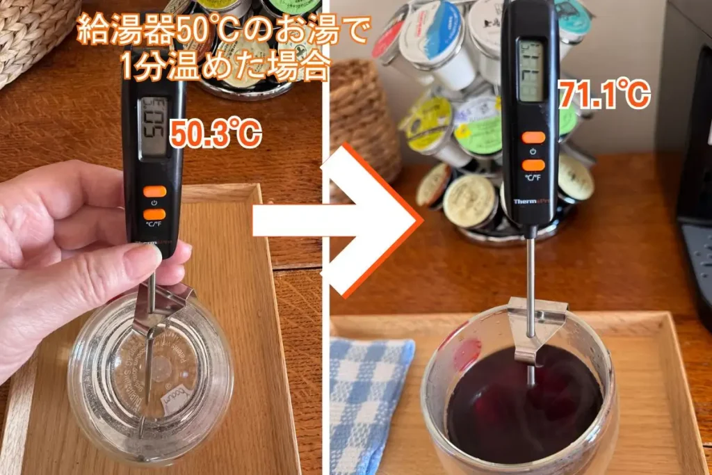 キューリグ140ｍｌカップを温めたときの温度