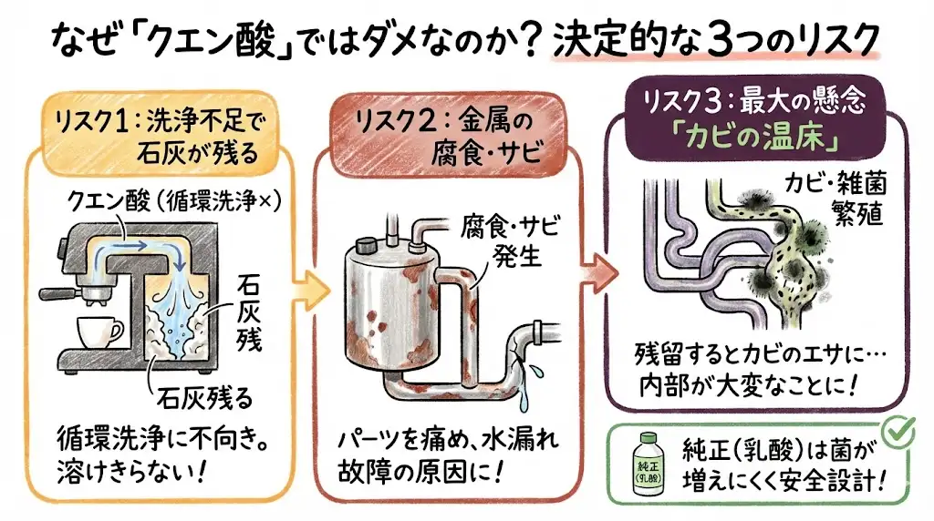 なぜクエン酸がダメなのか？インフォグラフィック
