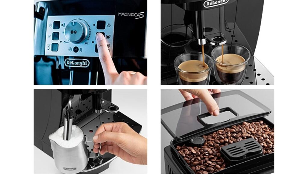 デロンギ マグニフィカS ECAM22112 操作パネル、ミルクフロッサ―、2杯同時抽出、豆ホッパー