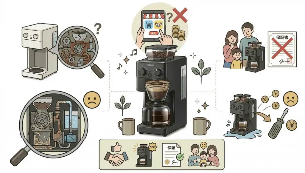 オークションや中古購入のリスクを表すイラスト