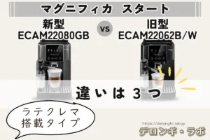マグニフィカスタート新型ECAM22080GBと旧型ECAM22062BWの違いを比較するアイキャッチ画像