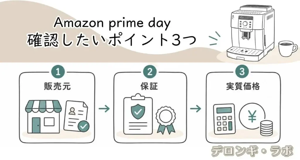 Amazonプライムデーでデロンギ購入前に確認したい販売元・保証・実質価格の3つのポイント